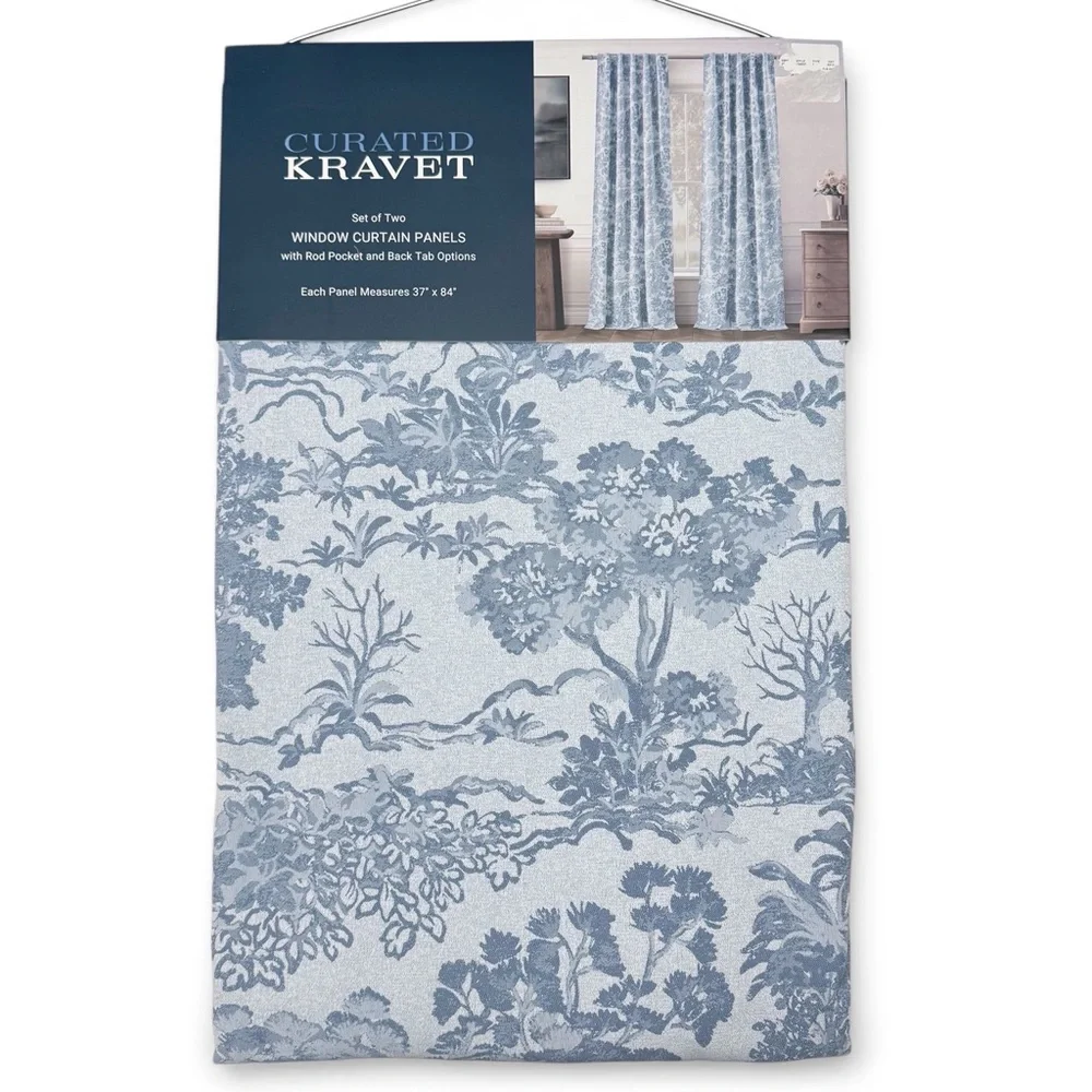 Curated Kravet Blue Toile Landscape Trees Set of 2 Curtain Panels 37x84 in. NEW